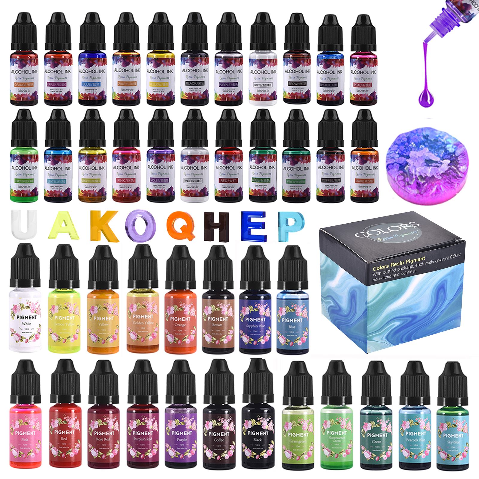 Resin Pigment Set - 1 ชุดเรซิ่นPigment Kit Artหมึกแอลกอฮอล์LiquidสีDye Ink Diffusion